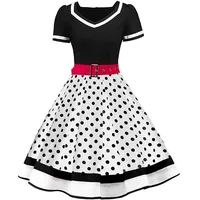 AXOE Damen 50er Jahre Kleider Rockabilly Petticoat mit Gürtel Weiß Schwarz Polka Dots, Gr.34, XS - XS