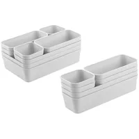 ENGELLAND - Schubladen-Organizer Set, 14-teilig, Farbe: Hellgrau, universell verstellbar,