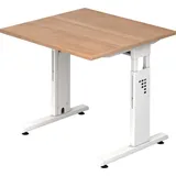 Hammerbacher höhenverstellbarer Schreibtisch nussbaum quadratisch, C-Fuß-Gestell weiß 80,0 x 80,0 cm