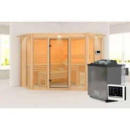 Karibu Alcinda 2 inkl. 9 kW Bio-Kombiofen + ext. Steuerung + Dachkranz