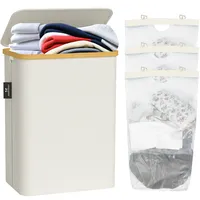 AdelDream Wäschekorb 3 Fächer 160L Bambus Wäschekörbe Wäschesortierer faltbarer Schmutzwäschekorb 3 Fächer wäschesammler laundry basket Hellgrau