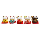 5 Stück Solarbetriebene Kawaii Winkende Katze, Mini-Maneki-Neko-Statuen, Glückskatze Winkekatze Chinesische Glückskatze Lucky Cat, Glückliche Glückskatze, Feng-Shui-Statue Für Home Display Car Decor