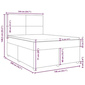 vidaXL Boxspringbett mit Matratze Creme 140x200 cm Stoff