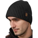 Schwarz Wintermütze Herren Damen, Warme Mütze Herren Winter Strickmützen für Herren, Haube Herren Winter Mützen Männer, Outdoormütze Schirmmütze Skimütze Herren Geschenke für Männer Weihnachten - 50-58