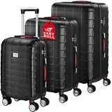 monzana Kofferset Exopack Line, Exopack 3-teilig TSA Schloss ABS Hartschale Koffer Trolley Schwarz schwarz