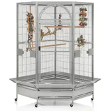 Montana Cages Vogelkäfig Eck Voliere Käfig XXL Papageienkäfig Denver II, Eckkäfig Vogelkäfig, Platinum silberfarben