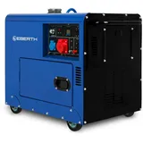 EBERTH 5000 Watt Notstromaggregat Diesel, Stromerzeuger Stromgenerator mit 10 PS Dieselmotor, 4-Takt, E-Start, 3-Phasen, 1x 400V, 1x 230V, 1x 12V, Automatischer Voltregler AVR, Gehäuse, Griffe, Räder