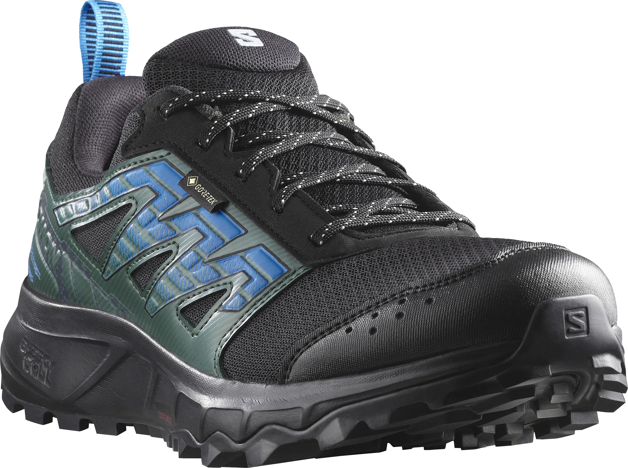 Trailrunningschuh SALOMON "WANDER GORE-TEX", Gr. 46,5, schwarz (schwarz, blau), Synthetik, Textil, sportlich, Schuhe, wasserdicht, Trailrunningschuhe