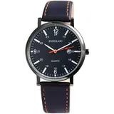 Excellanc Herrenuhr Kunstlederionsarmband Analog Quarz Datumsanzeige dunkelblau/orange
