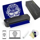 TATELF Stencil Drucker Tattoo A4 Thermodrucker Bluetooth Tattoo Drucker Maschine Wireless mit 2600mAh Battery 20 Blätter Transferpapier, eine Rolle Thermopapier für Android und iOS Phone & PC