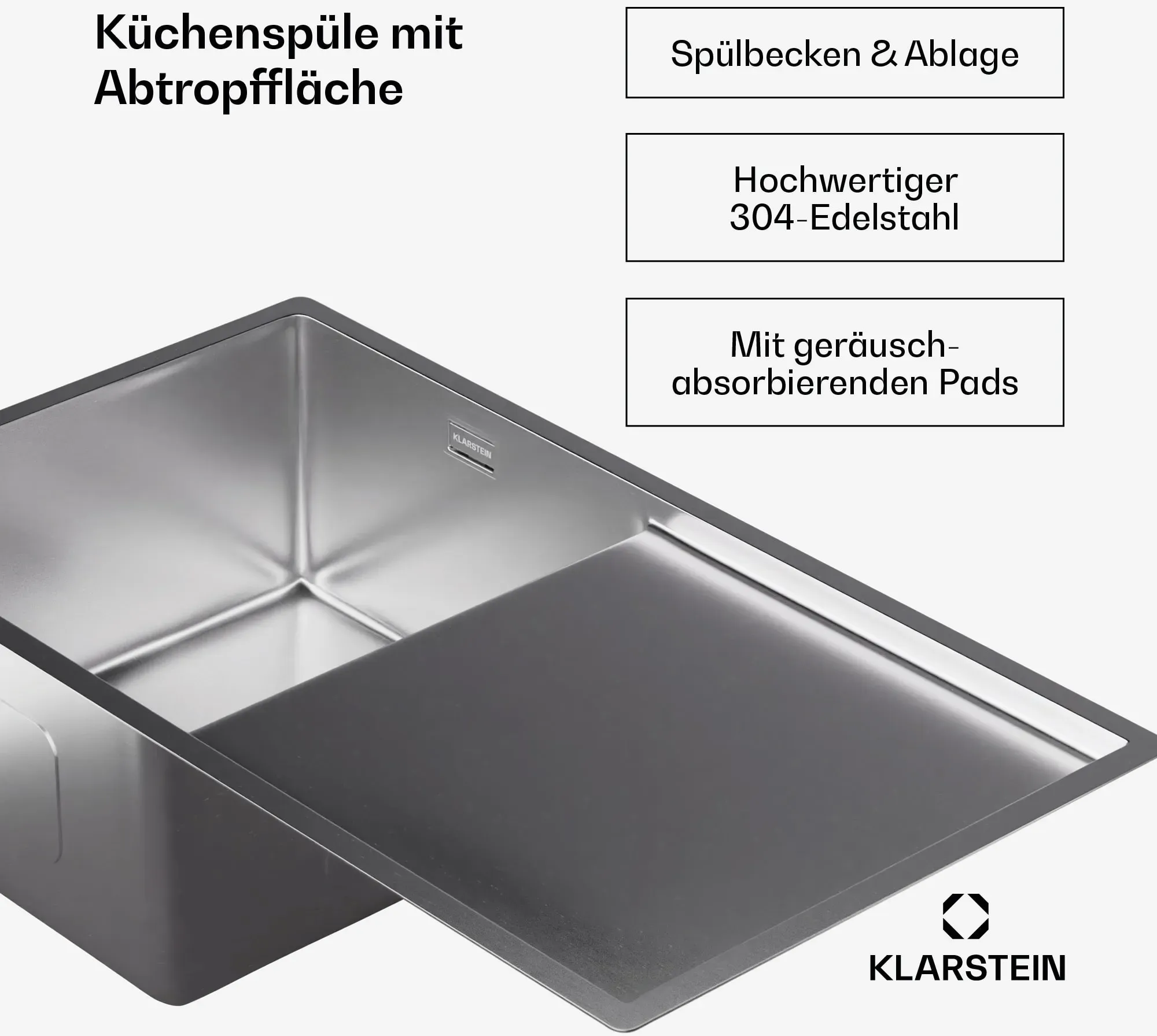 TitanSteel Küchenspüle mit Abtropffläche | 79 x 44 cm | rostfrei | kratzfest | hitzebeständig