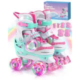 Sportneer Rollschuhe Kinder, Rollschuhe mit Seitliche Leuchtlichter und 6pcs Schutzausrüstung Rollschuhe 4 Größen Verstellbar für Mädchen, Kinder, Jugendliche, Anfänger, Drinnen und Draußen