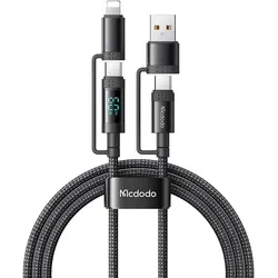 Mcdodo CA-1990, 4in1 USB-C/A - USB-C/Lightning Kabel mit Ladeanzeige, 60W, 1,2m, schwarz