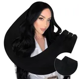 Ugeat Tressen Extensions Echthaar 60cm lange Länge Schwarz #1 Echthaar Tressen zum Einnähen Extensions Echthaar Weft Schwarz 105g für Party