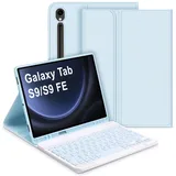 Bettdow für Samsung Galaxy Tab S10 FE 10.9" 2025 Tastatur Hülle, Deutsch QWERTZ Layout Abnehmbarer Tastatur mit Hülle für Galaxy Tab S10 FE/Tab S9 FE 10.9 Zoll/Tab S9 11 Zoll, Blau