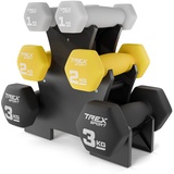 TREX SPORT Neopren Hanteln Set mit Hantelständer | Kurzhanteln 6er Set 2x1kg, 2x2kg, 2x3kg | Hanteln Frauen & Männer Set