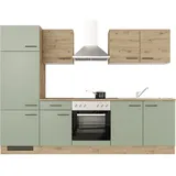 Flex-Well Exclusiv Küchenzeile Cara 270 cm Schilfgrün matt - Artisan Eiche