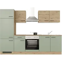 Flex-Well Exclusiv Küchenzeile Cara 270 cm Schilfgrün matt - Artisan Eiche
