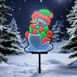 FHS International Schneemann LED Kunststoff 40 cm Erdspieß IP44 6/18 h Timer weiß