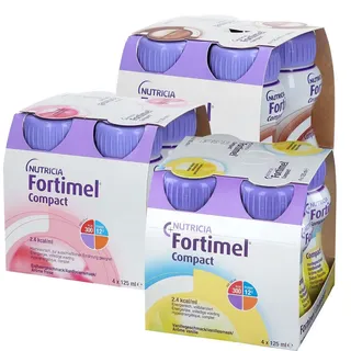 Fortimel Compact 2.4 Trinknahrung Vanille + Erdbeere Schokolade 3x4x125 ml Flüssigkeit