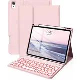 BQDIYOO Hülle mit Tastatur für iPad A16 11/10 Generation (2025/2022, 11/10.9 Zoll) 7-Farben Beleuchtung Magnetische Abnehmbare Tastatur für iPad 11./10. Gen Hülle mit Stifthalter, Rosa