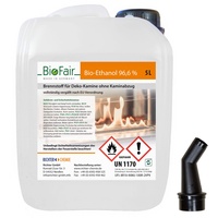 BioFair Bioethanol - Reiner Brennstoff - Bioethanol für Bioethanolkamin, Ethanol Tischkamin, Wandkamin Indoor - 5 Liter