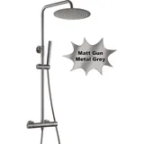 Görbach Regen Duschset mit Duscharmatur Komplettset, Edelstahl Duschsystem mit Thermostat Mischbatterie, Handbrause, Duschstange, Überkopfbrause ...