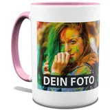 Tasse selbst individuell gestalten/Personalisierbar mit eigenem Foto bedrucken/Fototasse/Motivtasse/Werbetasse/Firmentasse mit Logo/Hohe Tasse - Innen & Henkel Rosa