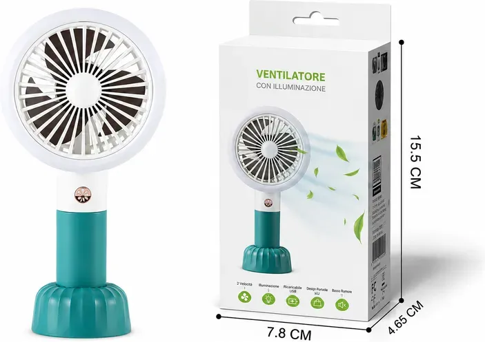 DM-57 Hand- oder Stand-Miniventilator mit Typ-C-Ladekabel, mit Beleuchtung, in vier niedlichen Farben erhältlich, zufällig versendet