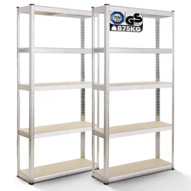 Arebos Schwerlastregal Metall 180x90x40 cm silberfarben 5 Böden 875 kg Traglast