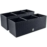 Prosperplast PAFEN 2X Blumenkasten Blumentopf Rattan-Optik Pflanztopf Balkonkasten Pflanzkästen, Anthrazit