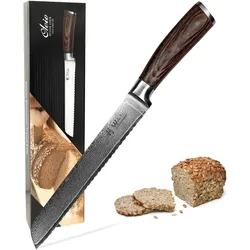 Wakoli EDIB Damastmesser Brotmesser I 20 cm Klinge I Pakkaholzgriff