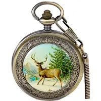 Alwesam Luxuriöse Zwei Unterzifferblätter Mechanische Taschenuhr Handaufzug Bronze Legierung Skelett Rückseite Mit Kette Retro Römische Ziffern Uhr, Grün/Braun