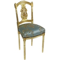 Casa Padrino Besucherstuhl Barock Damen Stuhl mit elegantem Muster Türkis / Gold 40 x 35 x H. 85 cm - Handgefertigter Antik Stil Stuhl - Barock Möbel