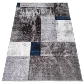 oKu-Tex Teppich Wohnzimmerteppich [120x170 cm] weicher Kurzflor grau blau meliert - Grauer Teppich für das Wohnzimmer - Carpet Living Room - geometrisches Patchwork Design - Deutsche Marke