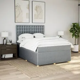 vidaXL Boxspringbett mit Matratze Hellgrau 160x200 cm Stoff