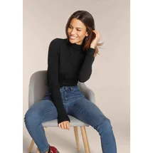TAMARIS Rollkragenshirt "mit figurbetontem Schnitt, aus fließender Viskose-Qualität", Damen, Gr. 44, schwarz (eco schwarz), Jersey, Obermaterial: 95% Viskose, 5% Elasthan, Basic, figurbetont hüftlang, Shirts, Langarm, Basic, aus elastischem Material