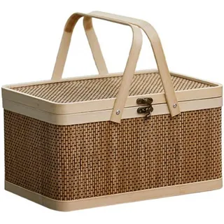 Tagtight Natural Weidenkorb mit Groß, Geschenkkorb Geflochten, Brotkorb aus Bambus, Groß Einkaufskorb Aufbewahrungskorb für Snacks, Brot & Picknick, Geflochtener Wicker Herbsterntekorb