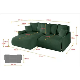 altdecor Ecksofa Cord 2-Sitzer Grün