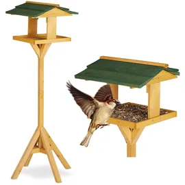 Relaxdays Vogelhaus mit Ständer, stehendes Vogelhäuschen für Garten u. Balkon, großes Vogelfutterhaus, 117cm, natur-grün