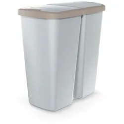 Keden Compact Q duo Mülleimer 45L mit 2 unabhängigen Deckeln in Weiß und Braun