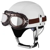 Motorrad Vintage Helm Aus Deutschem Leder Mit Offenem Gesicht Mit Schutzbrille Verstecktem Visier Chopper-Pilot Moped Fahrrad Cruiser Scooter DOT/ECE-geprüft