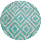 Paco Home Teppich Rauten-Muster Vintage-Look Flachgewebe Wetterfest ø 160 cm Rund
