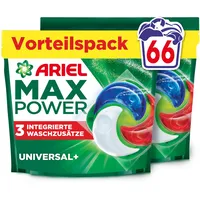 Ariel Max Power PODS®, Flüssigwaschmittelkapseln 66 Wäschen, Universal+, Mit 3 integrierten Waschzusatzstoffen