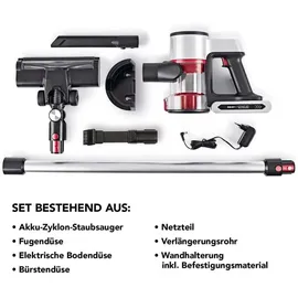 Clean Maxx CLEANmaxx Akku-Zyklon-Staubsauger Digital-Display & anthrazit/silber/rot | Allergikerfreundlich durch 3-fache Filterung | Ideal für Teppiche, Autositze, Tastaturen etc. | Inkl. Wandhalterung | Laufzeit bis zu 40 Min.