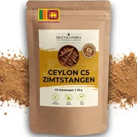 MrCOLOMBO Ceylon Zimtstangen 50g – C5 Premium Qualität, Echter Zimt aus Sri Lanka, Direktimport vom Erzeuger, cumarinarm – ideal für Tee, Glühwein, Apfelmus & Punsch