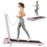 Laufband Klappbar mit Haltegriff, Walking Pad für Homeoffice, Unter Schreibtisch Laufband, 2,5 HP Motor, 1-6 km/h, LED Display, 120 kg Tragkraft, ... - Rosa