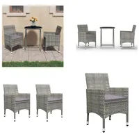 vidaXL 3 tlg. Bistro Set Poly Rattan und Hartglas Grau - Bistroset - Bistrosets - Bistro-Set - Bistro-Sets - Grau