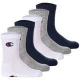 Champion Kinder Socken, 6er Pack - Crew Socken, einfarbig, Blau/Weiß/Grau 27-30