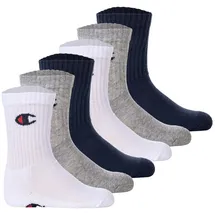 Champion Kinder Socken, 6er Pack - Crew Socken, einfarbig, Blau/Weiß/Grau 27-30